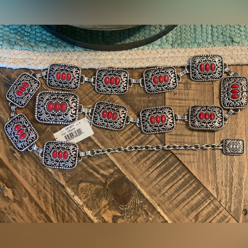 Silver and Red Ornate Women's Belt